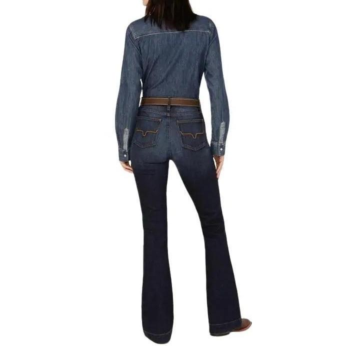 Kmes Ranch Women's Dark Wash Jennifer High Rise Wide Flare Jeans