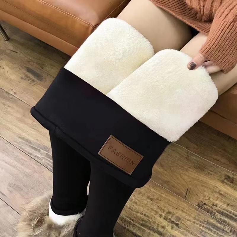 Women Lamb Fleece Leggings Seamless High Waist Thermal Winter Warm Legging Solid Lamb Fleece Casual Pants Female Streetwear COZOK