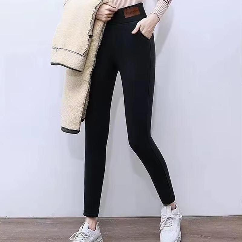 Women Lamb Fleece Leggings Seamless High Waist Thermal Winter Warm Legging Solid Lamb Fleece Casual Pants Female Streetwear COZOK