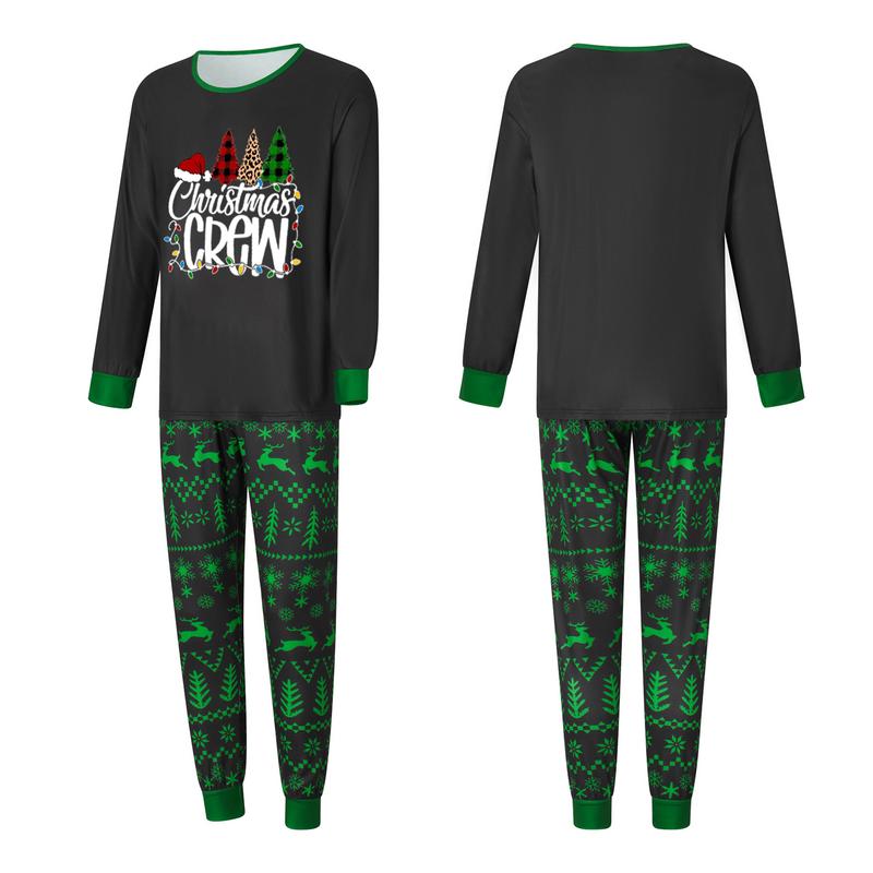 Christmas Family Pajamas Matching Set, Long Sleeve Letters Print T-shirt with Deer Print Pants Sleepwear Loungewear