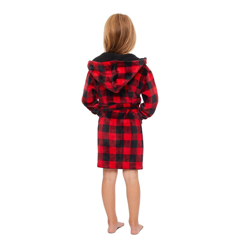 Christmas Parent-child Nightwear, Red Plaid Printed Pattern Long Sleeve Xmas Nightgown Bathrobes & Dressing Gowns for Men  Women  Kids Hoodie Womenswear