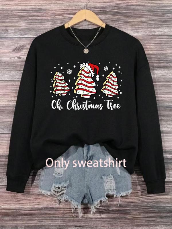  Letter & Christmas Tree Print Pullover Sweatshirt, 1 Count Casual Long Sleeve Crew Neck Sweatshirt for Fall & Winter, Women's Clothing