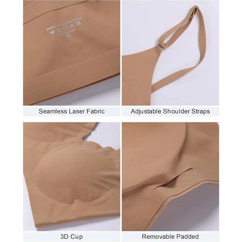 V Neck Bra Padded Seamless Adjustable Straps Bralettes Everyday Basic Sleeping Bras Multiple Pack