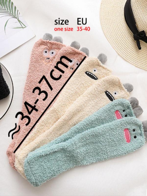 Women's Cute Cartoon Monster Scrunch Socks, Casual Soft Comfortable Socks for Fall & Winter, Women's Socks for Daily Wear