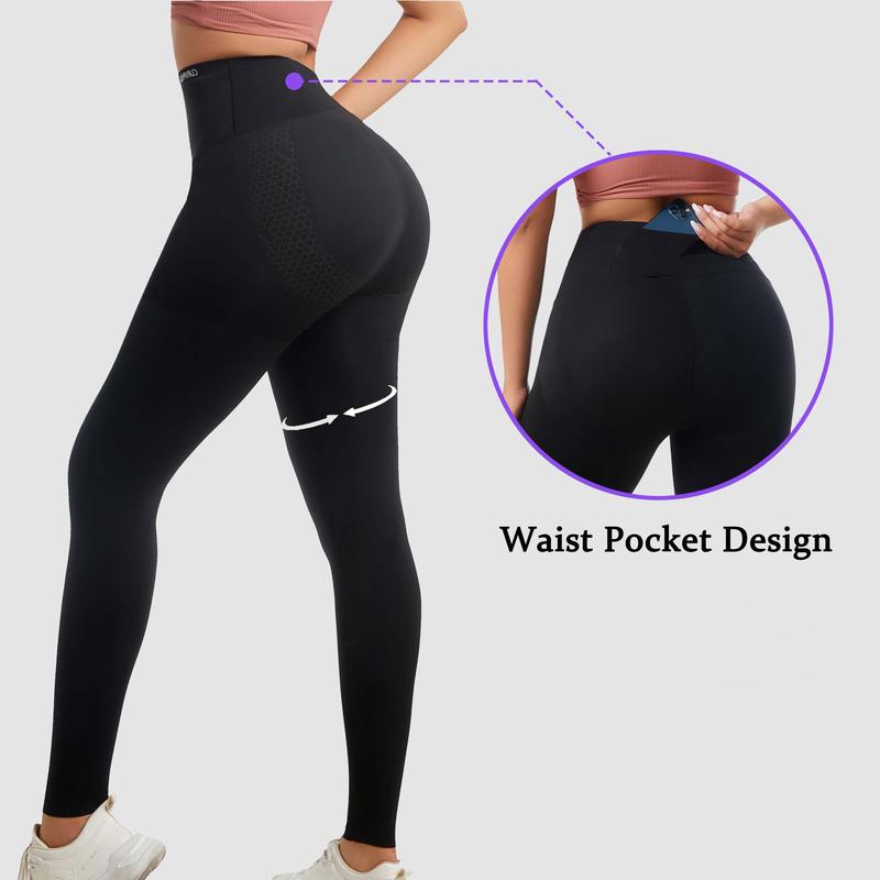 CURVPHILO Women's Butt Lifting Compression Leggings with Pockets High Rise Long Pants Tummy Control Shapewear Pants