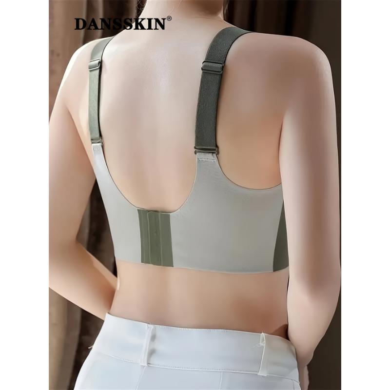 4 Piece Full Coverage Color Block Wireless Tank Bra, Elegant Comfy Push Up Anti Sagging, Seamless Women's Lingerie & Underwear