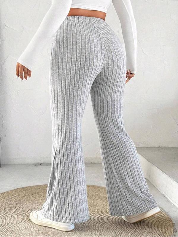  Solid High Waist Flare Leg Pants, Casual Comfy Bell Bottom Trousers for Daily Wear, Women's Bottoms for Fall & Winter