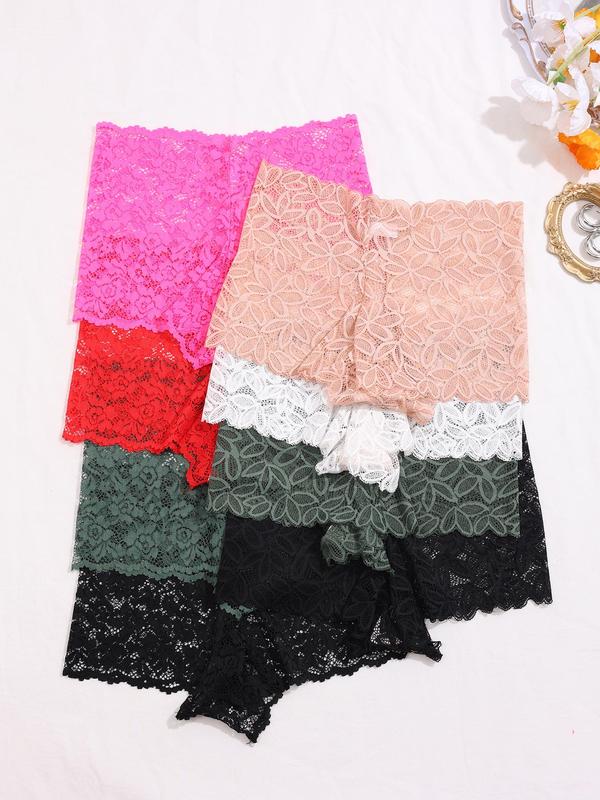 Women's Contrast Floral Lace Boyshorts, Soft Comfy Breathable Sheer Panty for Daily Wear, Women's Underwear for All Seasons