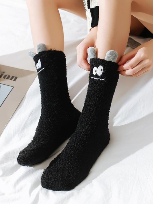 Women's Cute Cartoon Monster Scrunch Socks, Casual Soft Comfortable Socks for Fall & Winter, Women's Socks for Daily Wear