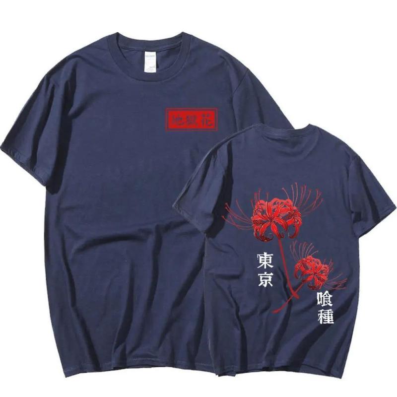 Anime Tokyo Ghoul Spider Lily Double-sided T-shirt Men Women Cool Kane kiken Graphic Print T-shirts Oversized Streetwear Couples Tees Cotton Crewneck Sleeve Womenswear, Sweatshirt, Hoodie