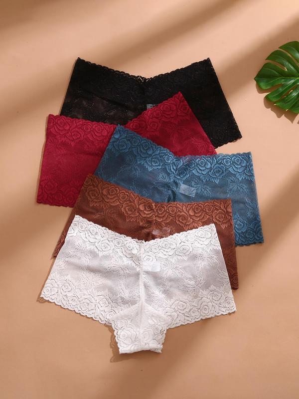 Women's Floral Lace Semi-sheer Hollow Out Panty, Elegant Soft Comfy Breathable Knicker for Daily Wear, Women's Underwear for All Seasons