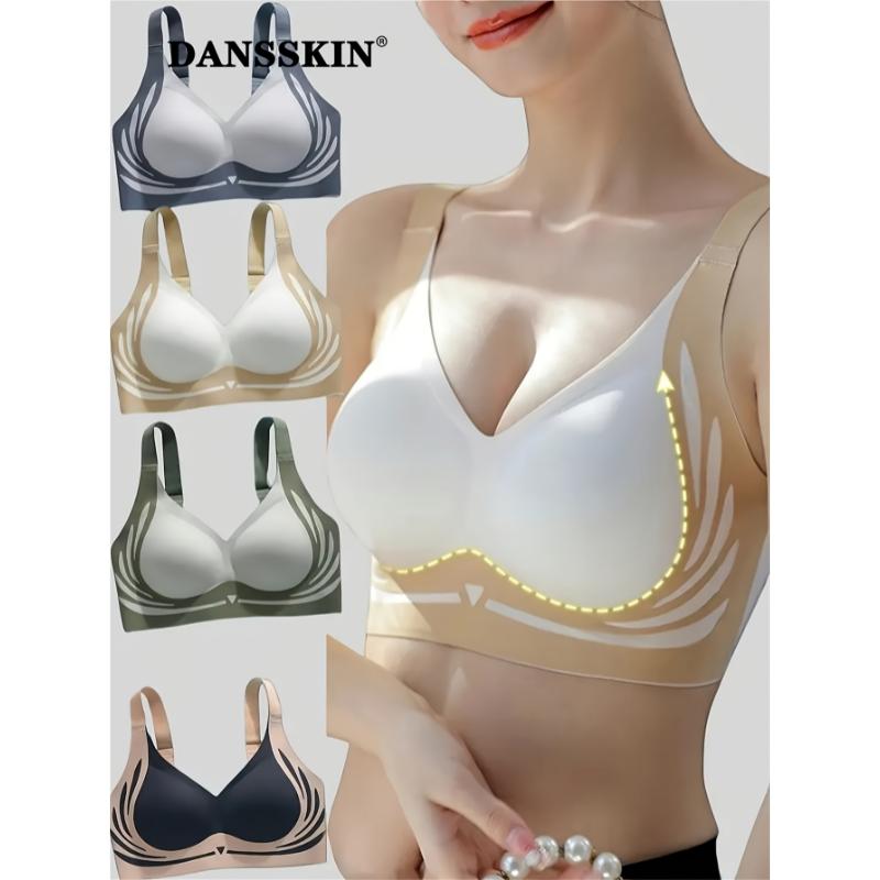 4 Piece Full Coverage Color Block Wireless Tank Bra, Elegant Comfy Push Up Anti Sagging, Seamless Women's Lingerie & Underwear