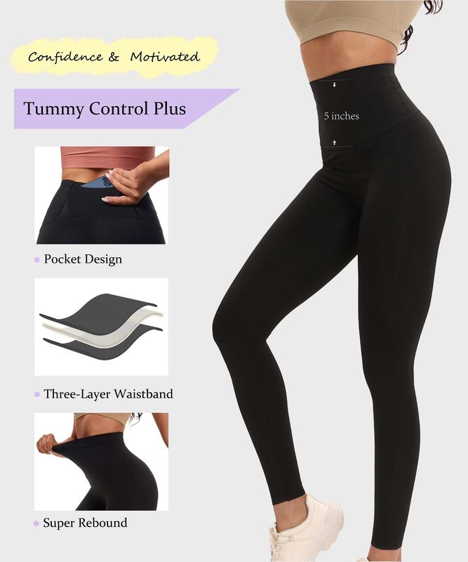 CURVPHILO Women's Butt Lifting Compression Leggings with Pockets High Rise Long Pants Tummy Control Shapewear Pants