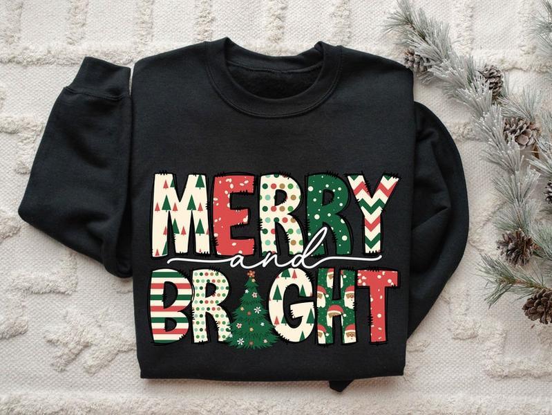 [ Sale Up To 65% ] Merry and Bright Sweatshirt, Christmas Sweatshirt, Family Christmas Sweatshirt, Christmas Sweatshirts for Women, Merry Christmas Sweatshirt