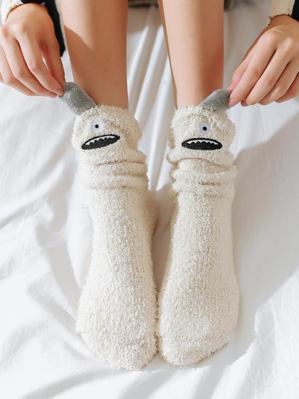 Women's Cute Cartoon Monster Scrunch Socks, Casual Soft Comfortable Socks for Fall & Winter, Women's Socks for Daily Wear