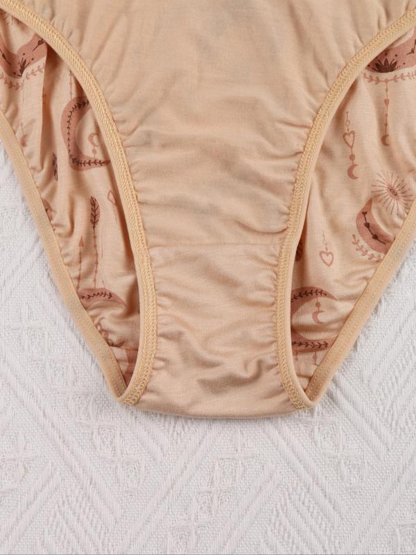 Women's Star & Moon & Sun Print Brief, Soft Comfy Breathable Knicker for Daily Wear, Underwear for All Seasons