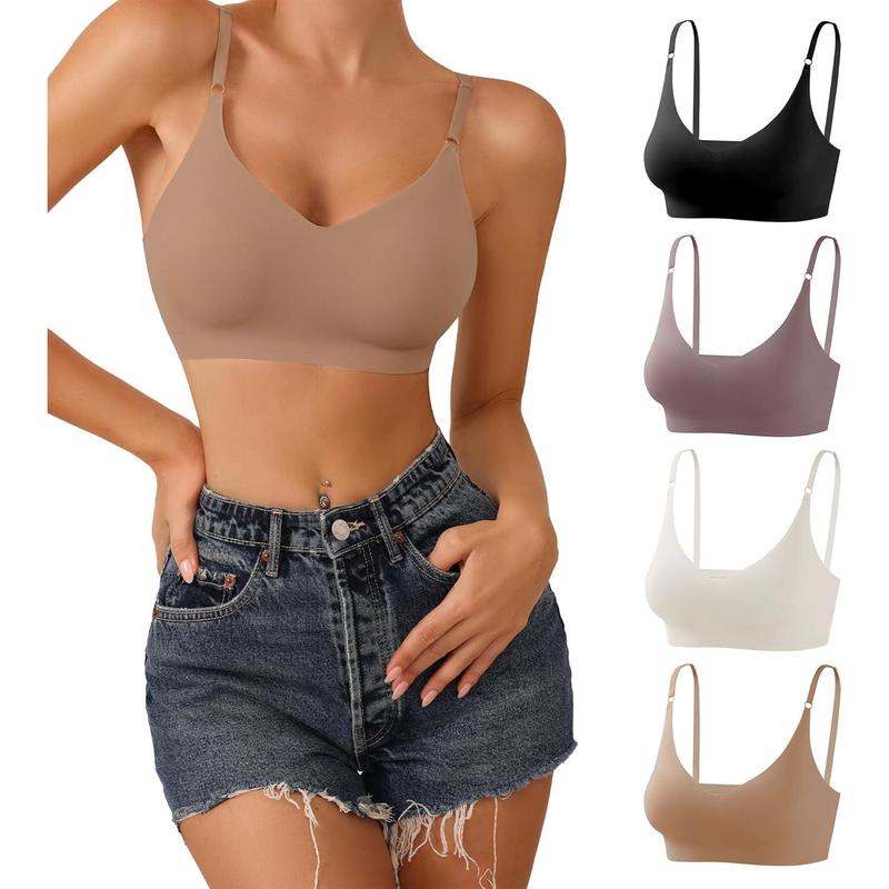 V Neck Bra Padded Seamless Adjustable Straps Bralettes Everyday Basic Sleeping Bras Multiple Pack