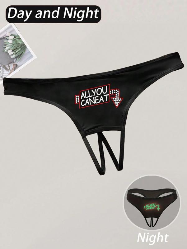 Women's Night Luminous Printed T-Back Thong, Thin Open Crotch Underwear sexy comfy