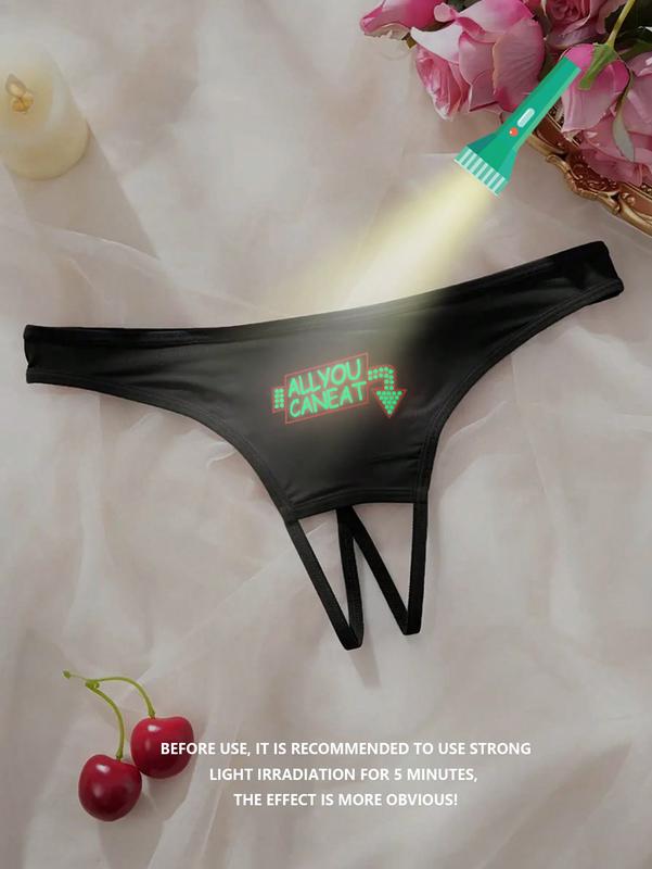 Women's Night Luminous Printed T-Back Thong, Thin Open Crotch Underwear sexy comfy