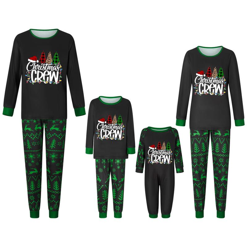 Christmas Family Pajamas Matching Set, Long Sleeve Letters Print T-shirt with Deer Print Pants Sleepwear Loungewear