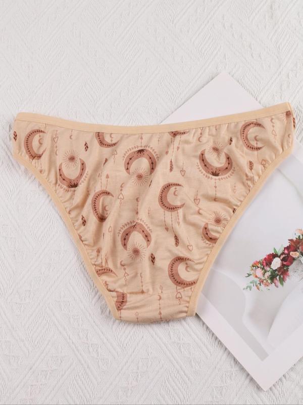 Women's Star & Moon & Sun Print Brief, Soft Comfy Breathable Knicker for Daily Wear, Underwear for All Seasons