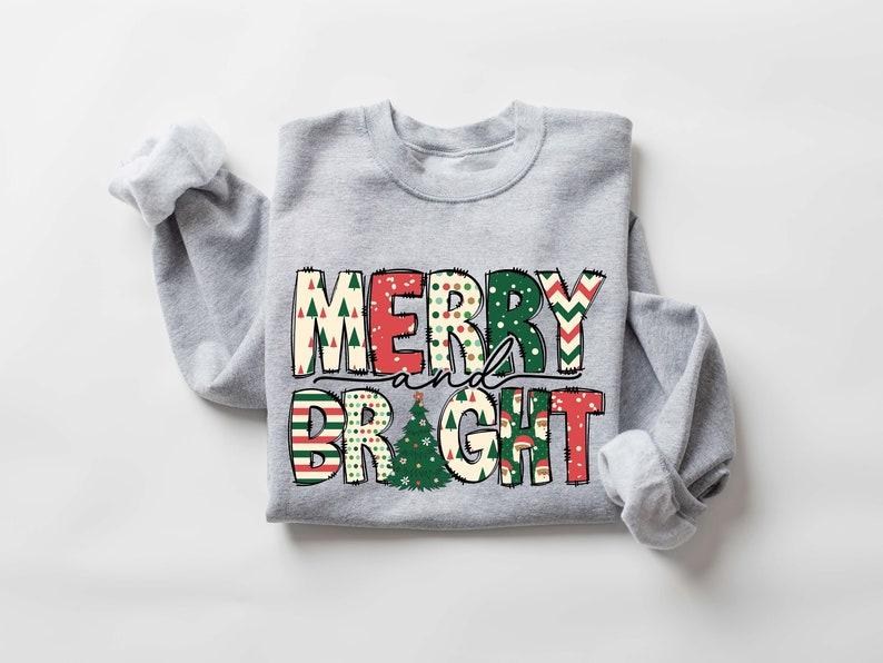 [ Sale Up To 65% ] Merry and Bright Sweatshirt, Christmas Sweatshirt, Family Christmas Sweatshirt, Christmas Sweatshirts for Women, Merry Christmas Sweatshirt