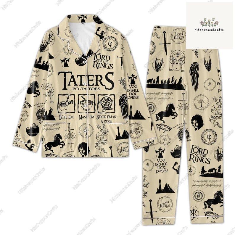 Lord Of Ring Pajamas Set, Lord Of Ring Pajamas Family, Potato Taters Pajamas, Hobbit Taters Holiday Pajamas, LOTR Movie Pajamas