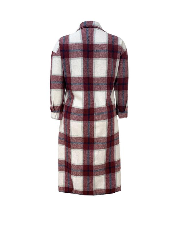 Plus Size Plaid Print Button Front Drop Shoulder Coat, Casual Jackets, Long Sleeve Pocket Collared Outerwear for Spring & Fall, Coats for Winter Women 2024, Women's Clothes for Daily Wear