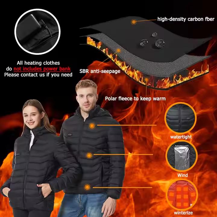 Unisex Winter Heated Jacket - Stay Warm and Dry with Waterproof Fabric and Long Sleeves