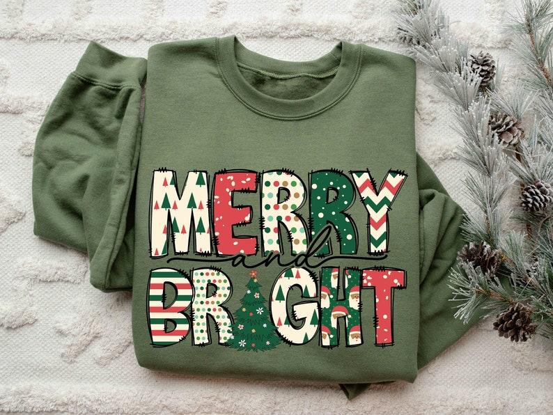 [ Sale Up To 65% ] Merry and Bright Sweatshirt, Christmas Sweatshirt, Family Christmas Sweatshirt, Christmas Sweatshirts for Women, Merry Christmas Sweatshirt