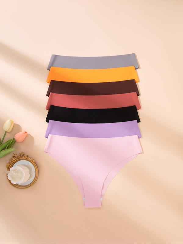 Women's 12pcs Solid Drop Waist Panty, Soft Comfy Breathable Seamless Knicker for Daily Wear, Underwear for All Seasons