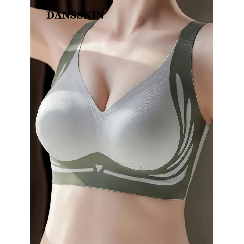 4 Piece Full Coverage Color Block Wireless Tank Bra, Elegant Comfy Push Up Anti Sagging, Seamless Women's Lingerie & Underwear