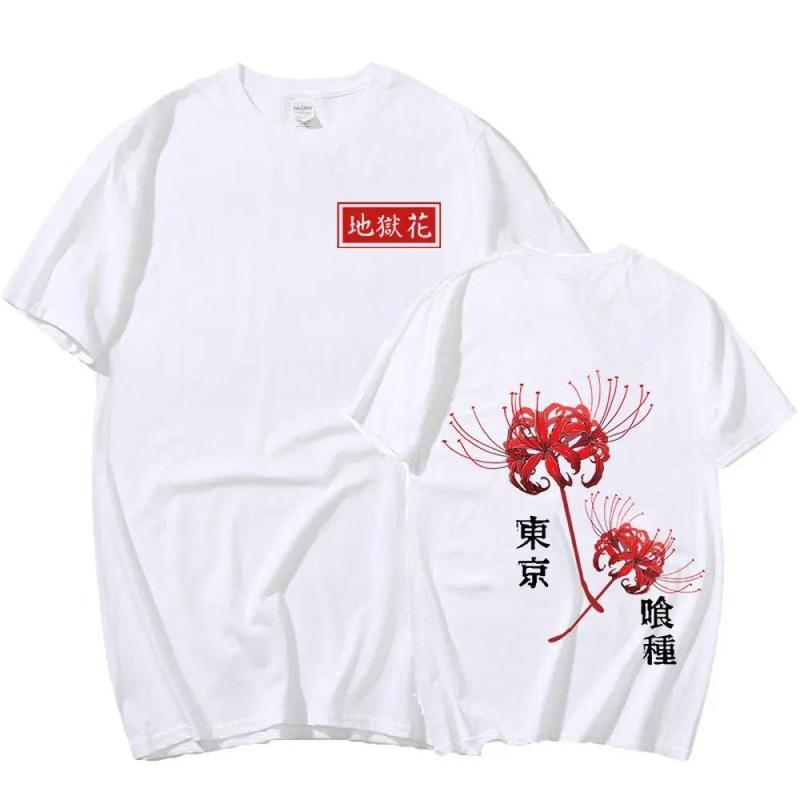 Anime Tokyo Ghoul Spider Lily Double-sided T-shirt Men Women Cool Kane kiken Graphic Print T-shirts Oversized Streetwear Couples Tees Cotton Crewneck Sleeve Womenswear, Sweatshirt, Hoodie