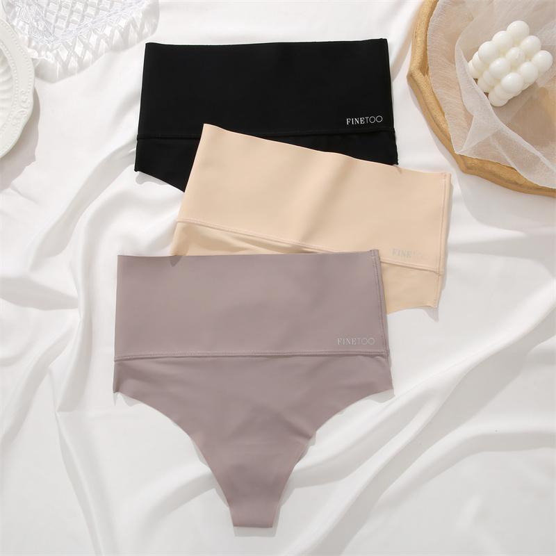 FINETOO 4pcs Women High Waist Seamless Thongs Tunmmy Control Underwear Soft Stretchy Bikini Panties High Rise T-back Panties S-XL Womenswear High Waisted Comfort Bridal Panty Basic Minimalist