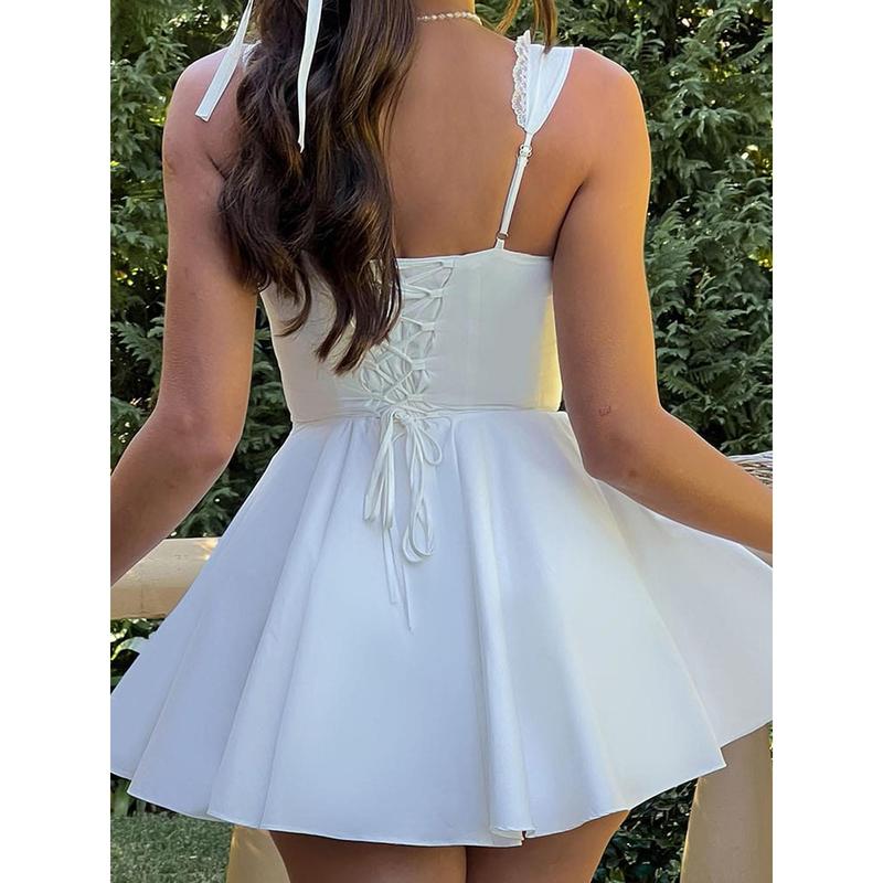 Women's Mini Corset Dress A-Line Deep V Neck Backless Ruffle Hem Sleeveless Dress for Party Club Formal Lady