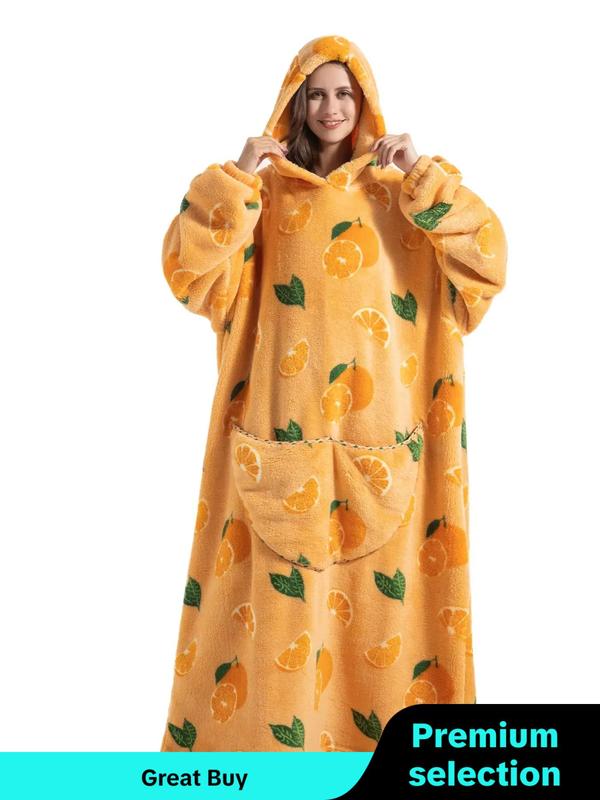 Women's All Over Cartoon Print Pocket Plush Hooded Loungewear, Casual Warm Drop Shoulder Long Sleeve Halloween Sleepwear for Fall & Winter, Stylish Loungewear Women, Halloween Pajamas, Sleepwear for Women