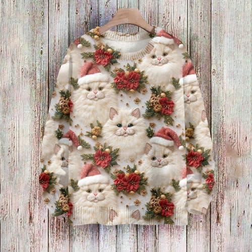 Ugly Christmas Sweaters for Women Plus Size Funny Long Sleeve Oversized Crewneck Knit Xmas Sweaters 2024