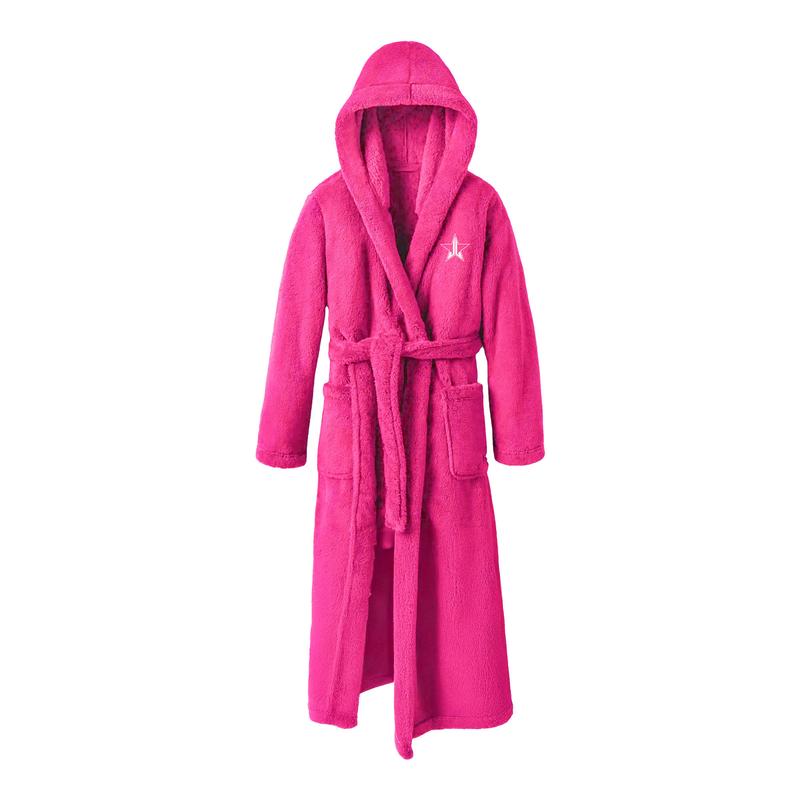 Jeffree Star Cosmetics Hot Pink Star Robe - Full-length Robe with Hooded Shawl Collar & Pockets Hoodie