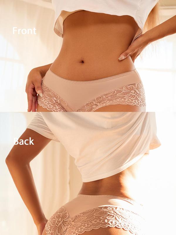 Women's Contrast Lace Panty, Breathable Comfortable Knicker for Daily Wear, Ladies Underwear for All Seasons