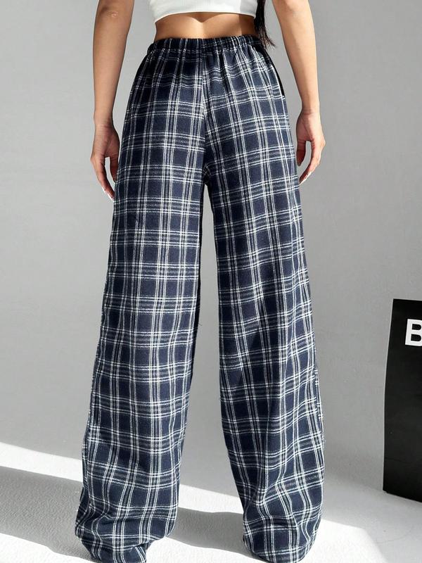 Women's Plaid Print Drawstring Waist Lounge Pants, Casual Comfy Pocket Trousers for Daily Wear, Ladies Sleepwear for All Seasons