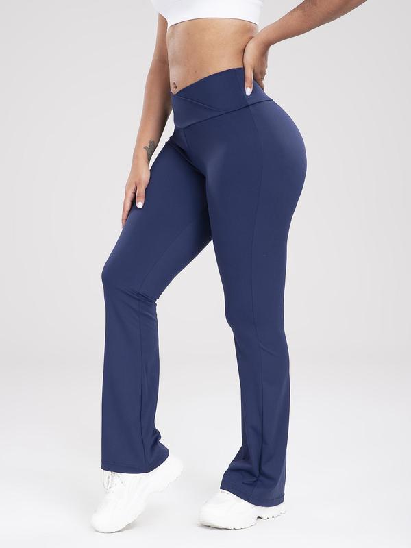 Women's Solid High Waist Flare Leg Pants, Casual Comfy Tight-fitting Bell Bottom Trousers for Yoga Gym Workout, Ladies Bottoms for Fall & Winter, Fall Clothing Women, Going Out Bottoms, Pants for Women, Flare Leggings