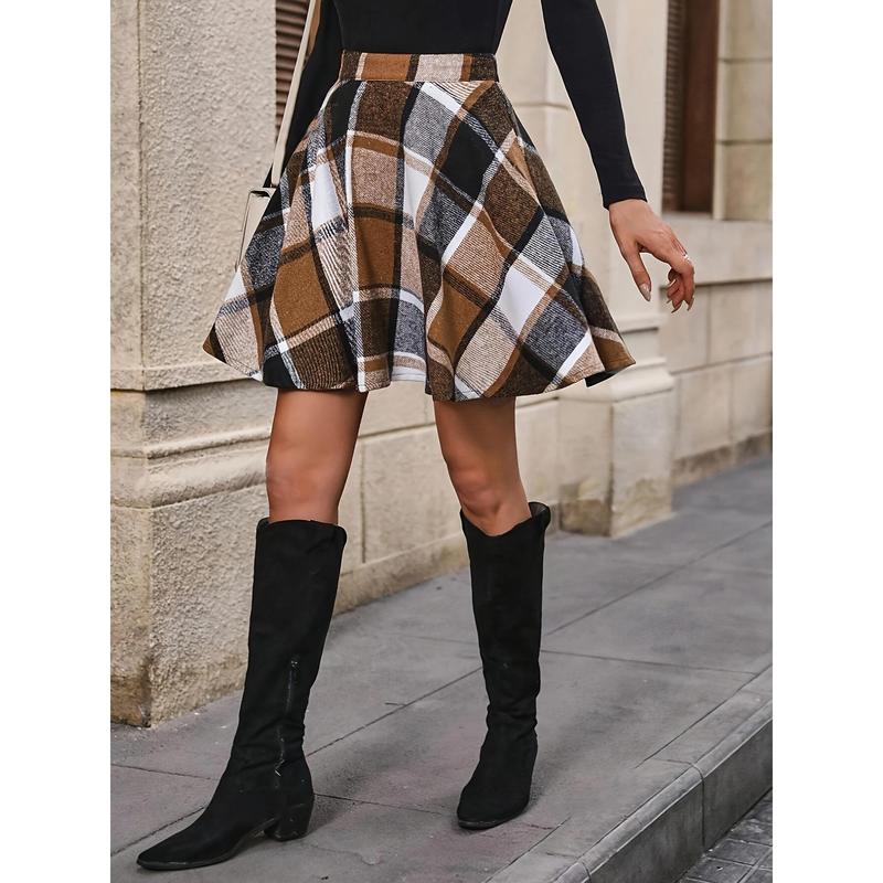 Plaid Pattern High Waist Skirt, Stylish A-line Skirt For Spring & Summer, Women's Clothing