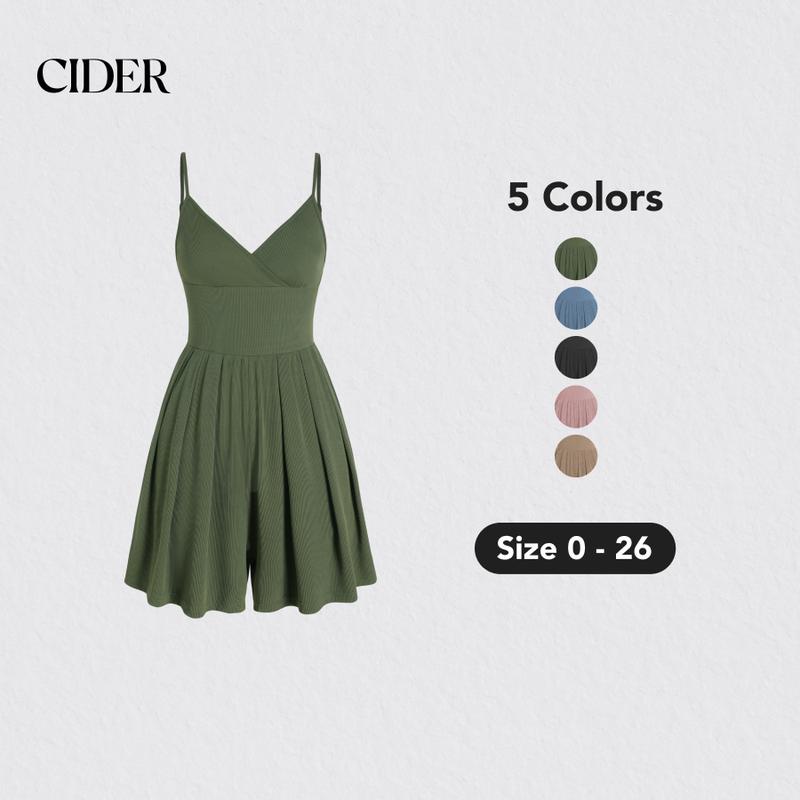 Cider [5 colors, size 0-26] V-Neck Wide Leg Romper