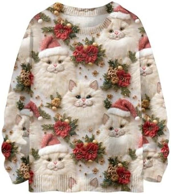 Ugly Christmas Sweaters for Women Plus Size Funny Long Sleeve Oversized Crewneck Knit Xmas Sweaters 2024