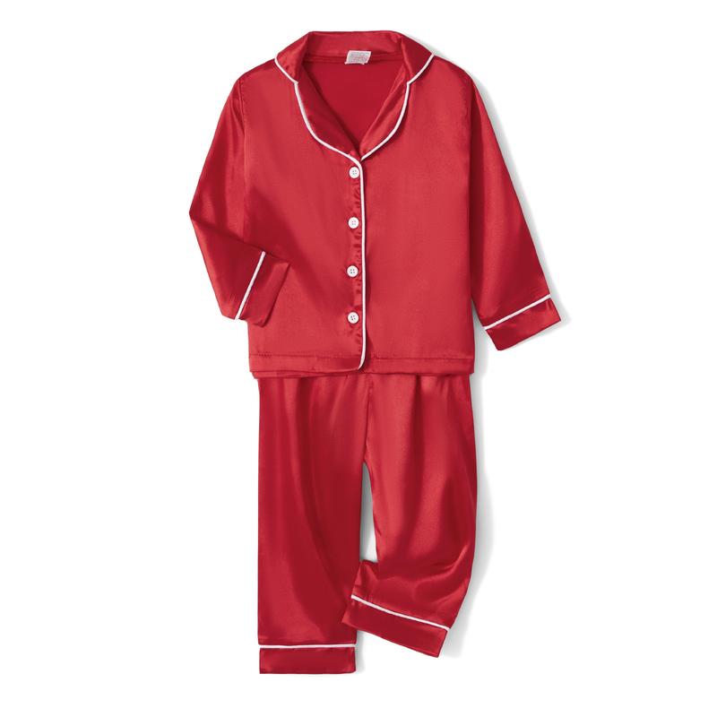 Family Matching Christmas Pajama Set, Solid Color Long Sleeve Button Down Tops Elastic Waist Pants for Fall Winter