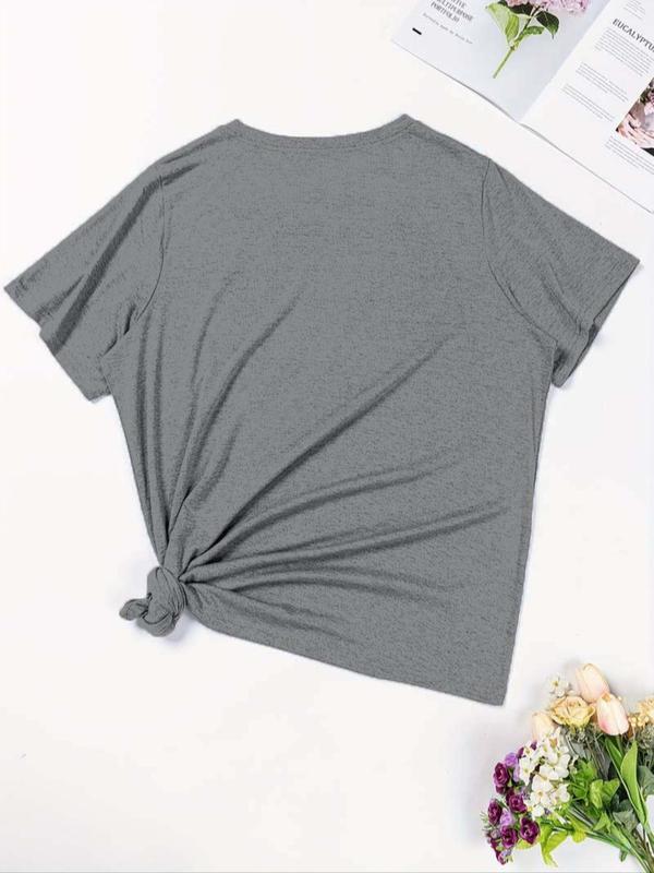  Heart & Letter Print Round Neck Tee, Casual Short Sleeve Crew Neck T-shirt for Daily Wear, Women Clothing for All Seasons