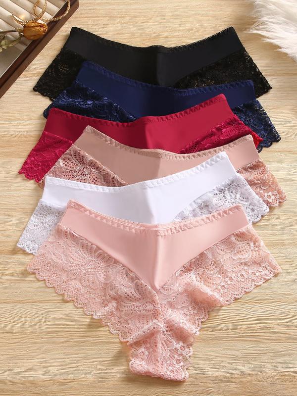 Women's Contrast Lace Panty, Breathable Comfortable Knicker for Daily Wear, Ladies Underwear for All Seasons