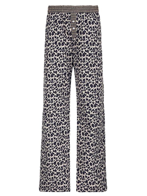 Women's Leopard Patchwork Print Buttons Elastic Waist Pants, Casual Comfy Straight Leg Trousers for Women for Daily Wear, Ladies Bottoms for All Seasons