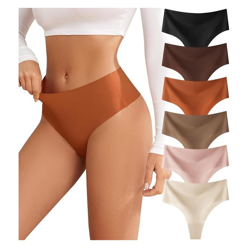 High-Waisted Seamless Thongs for Women - Pack of 6 - Cotton, Comfort Nylon Panties