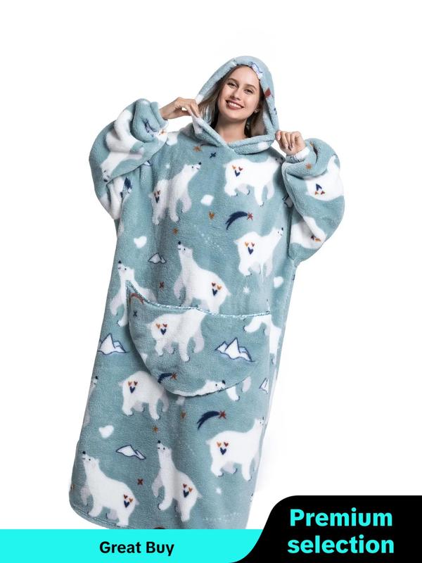 Women's All Over Cartoon Print Pocket Plush Hooded Loungewear, Casual Warm Drop Shoulder Long Sleeve Halloween Sleepwear for Fall & Winter, Stylish Loungewear Women, Halloween Pajamas, Sleepwear for Women